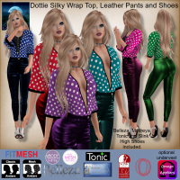 Image of MESH Dottie Silky Wrap Top, Leather Pants and Shoes by Moonstar